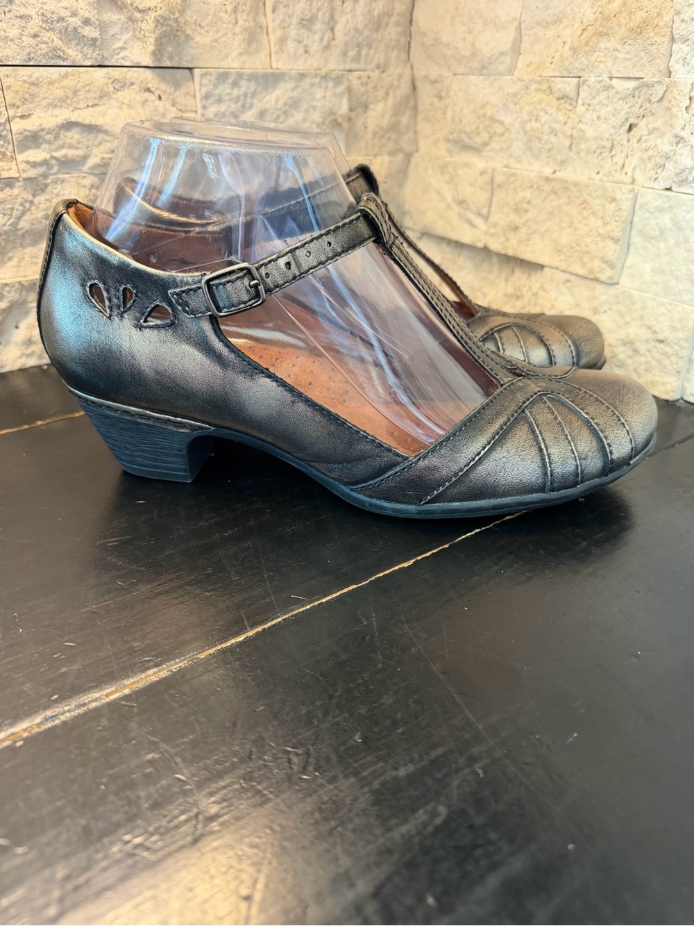 Rockport Cobb Hill Angelina Mary Jane Pumps Metallic Pewter Leather Women 7 M
